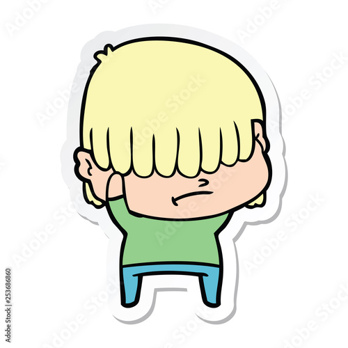 sticker of a cartoon boy with untidy hair