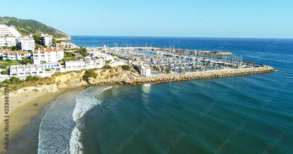 Aerial view  of Sitges. Barcelona. Spain. Drone Photo