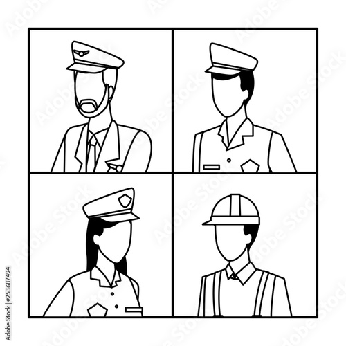 Jobs and professions avatar in black and white