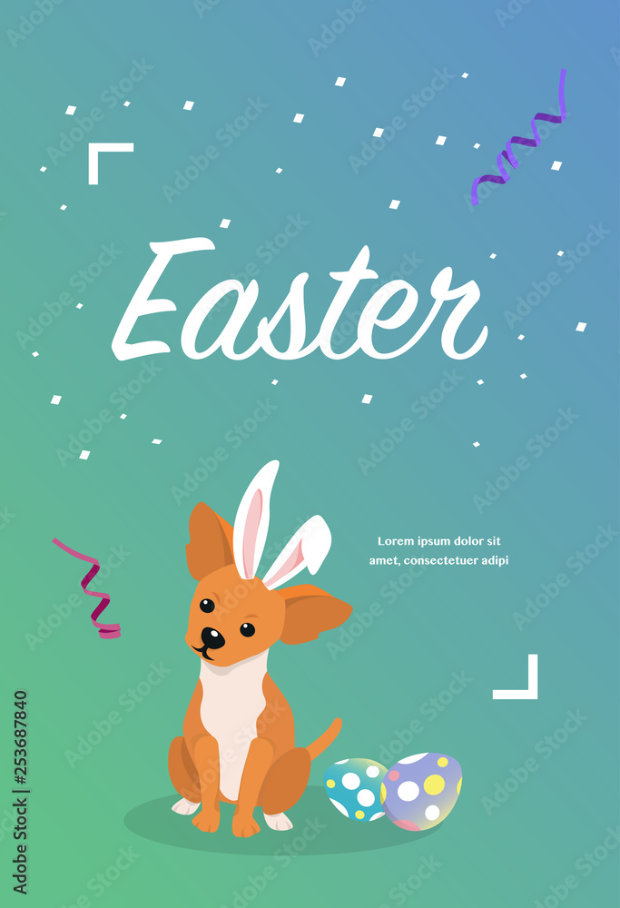 Dog as easter hare with easter eggs. Dog as easter hare with easter eggs.