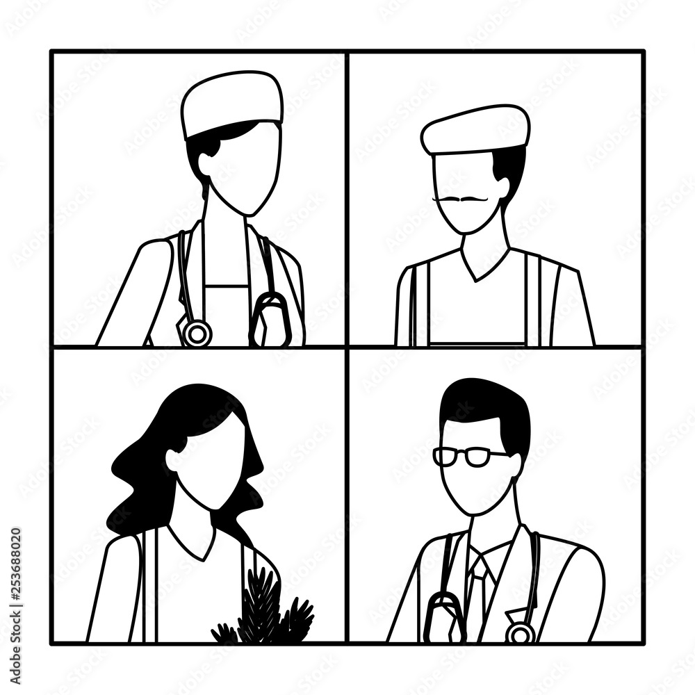 Jobs and professions avatar in black and white Jobs and professions avatar in black and white