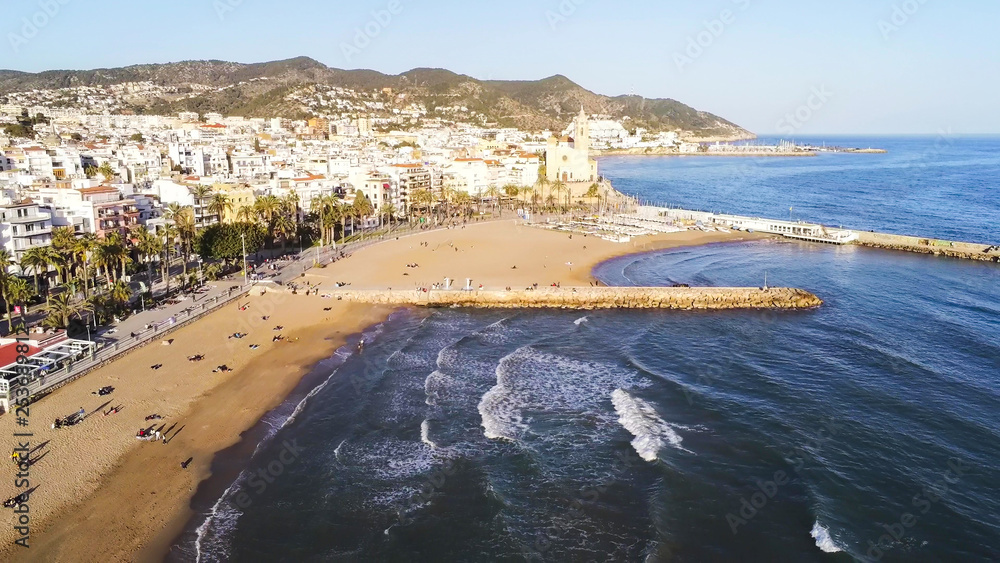 Sitges. Coastal village of Barcelona,Spain. Aerial photo by Drone