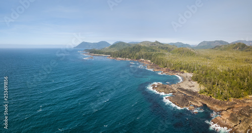 Beautiful aerial seascape view on the Pacific Ocean Coast during a vibrant summer day. Taken in Northern Vancouver Island, British Columbia, Canada. © edb3_16