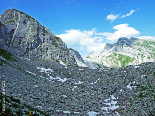 Alpine peak Silberplatten in mountain range Alpstein - Canton of St. Gallen, Switzerland photo