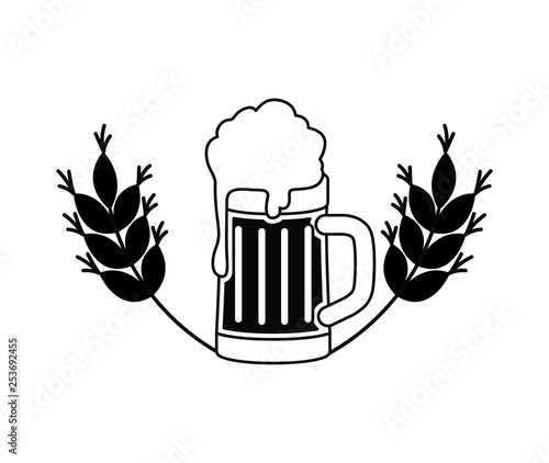 beer with foam and wheat isolated icon