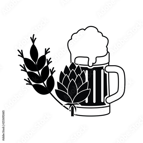 beer with foam and wheat isolated icon