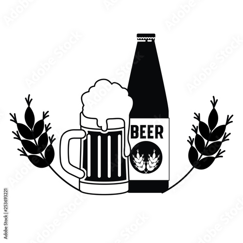 bottle of beer and glass isolated icon