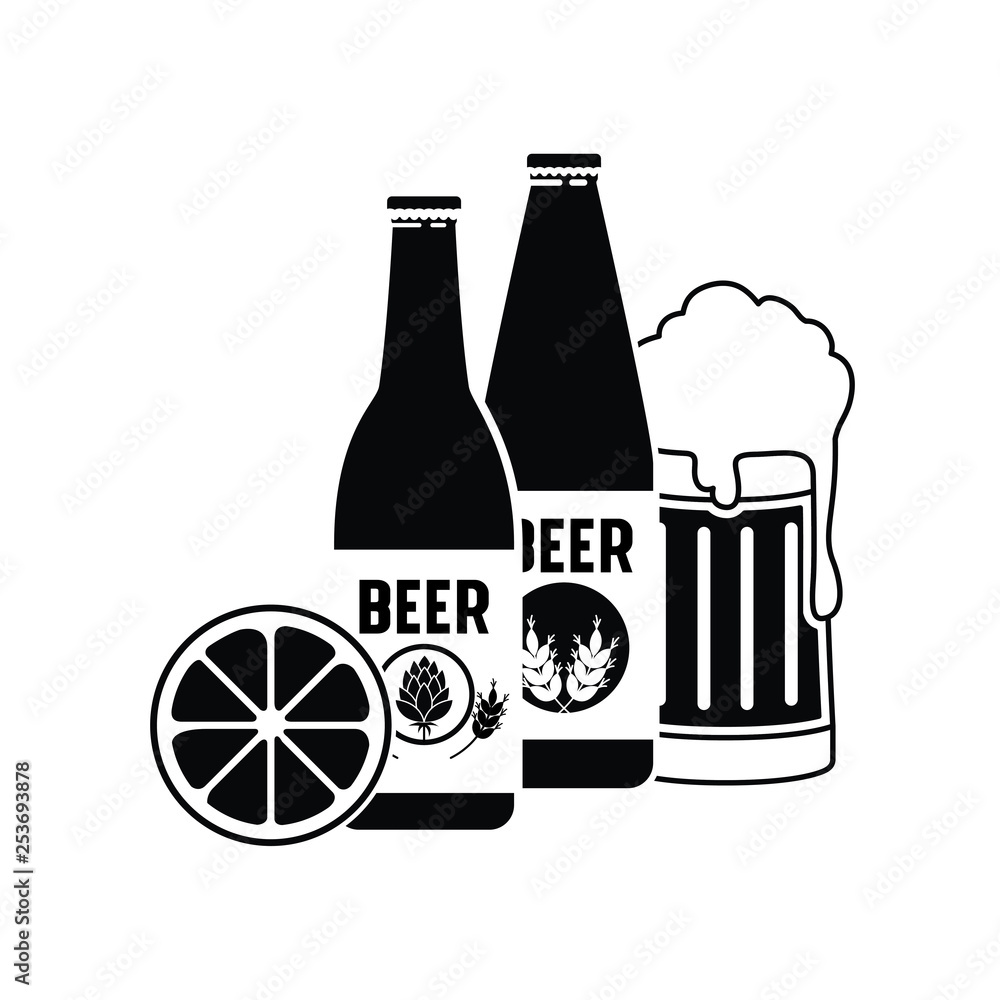 bottle of beer and glass isolated icon bottle of beer and glass isolated icon