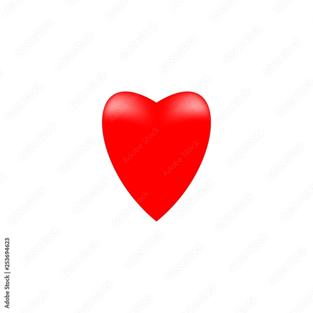 Heart 3D isolated. Red sign on white background. Romantic silhouette symbol linked, join, love, passion and wedding. Colorful mark of valentine day. Design modern element. Vector illustration.