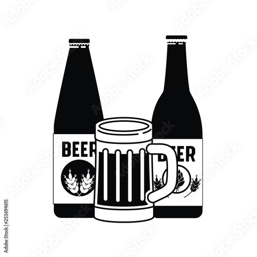 bottle of beer and glass isolated icon