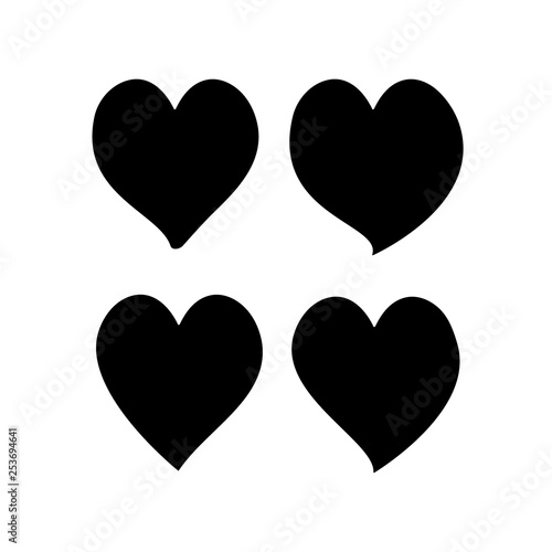 Heart set. Black sign on white background. Romantic decoration silhouette symbol linked, join, love, passion and wedding. Monochrome mark of valentine day. Design modern element. Vector illustration.