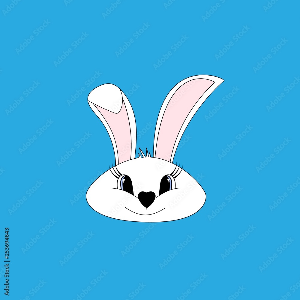 Rabbit head on blue background. Modern stylish abstract sign. Symbol nature, love, life, spring, easter. Colorful template for prints, banner, card, label. Symbol design. Vector illustration Rabbit head on blue background. Modern stylish abstract sign. Symbol nature, love, life, spring, easter. Colorful template for prints, banner, card, label. Symbol design. Vector illustration