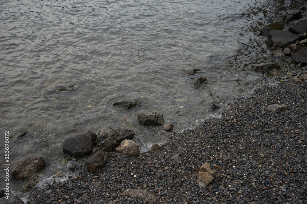 Italy, Varenna, Lake Como, a sandy beach Italy, Varenna, Lake Como, a sandy beach
