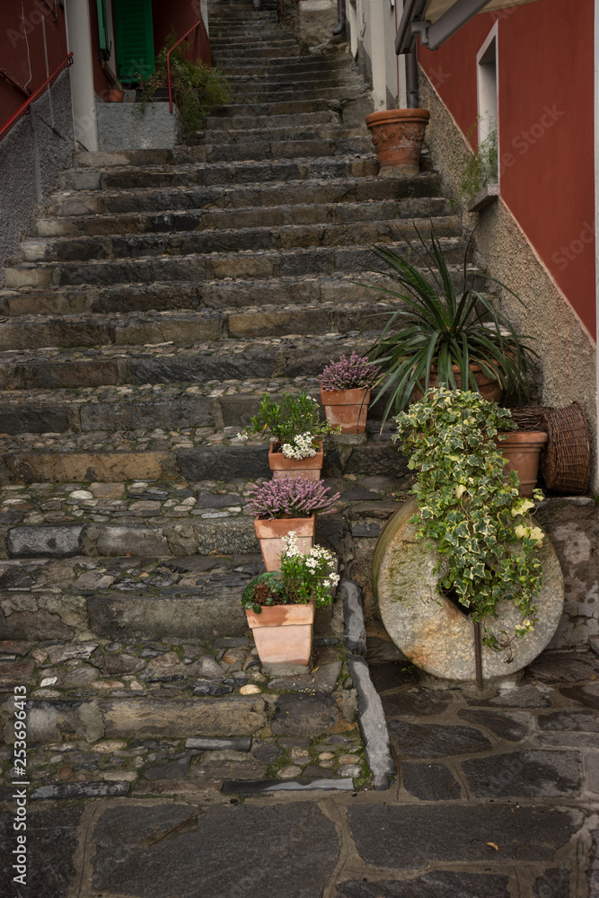 Italy, Varenna, Lake Como, narrow stone steps