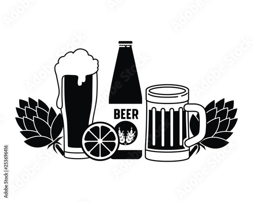 bottles of beer and glass isolated icon