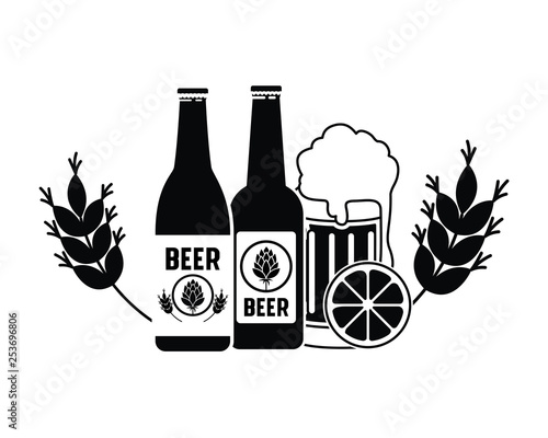 bottle of beer and glass isolated icon