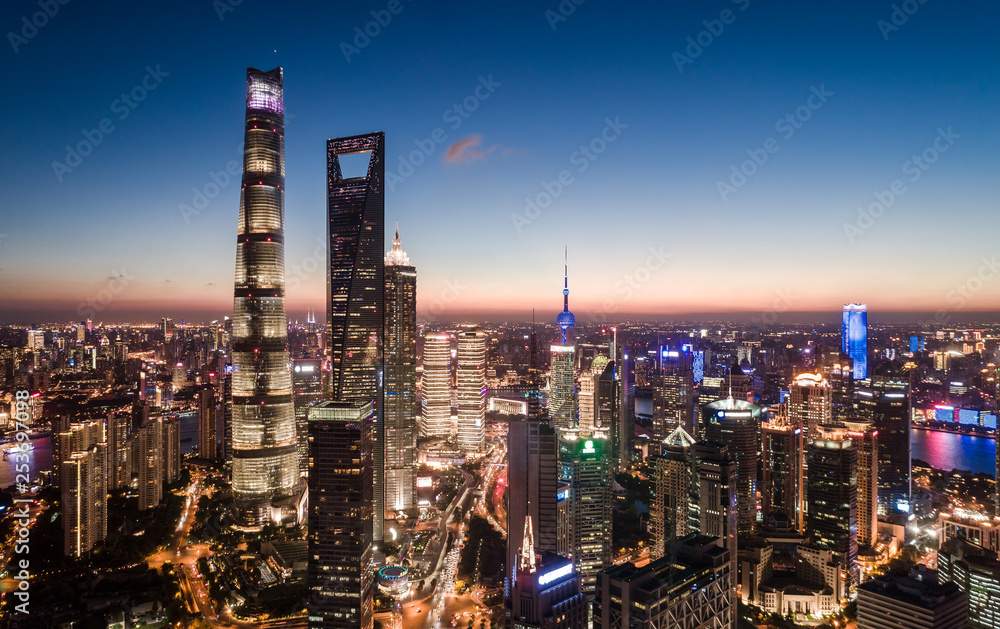 Obraz premium aerial view of Lujiazui, Shanghai, at sunset