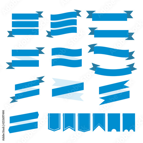 set of blue ribbon baner icon