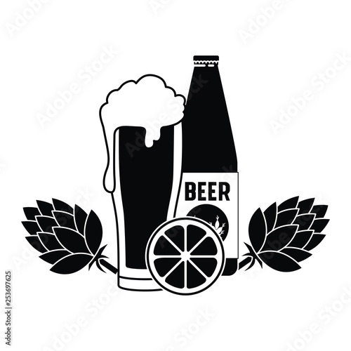 bottles of beer and glass isolated icon