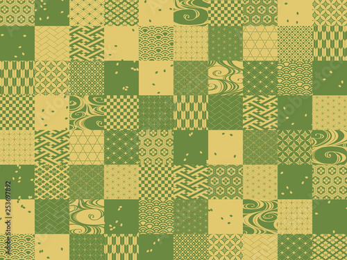 和柄パターン　市松模様/緑