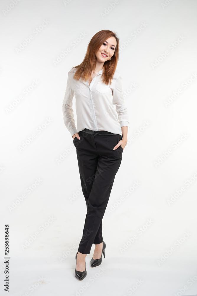 Fashion, style and people concept - pretty young asian woman over white backgroung Fashion, style and people concept - pretty young asian woman over white backgroung