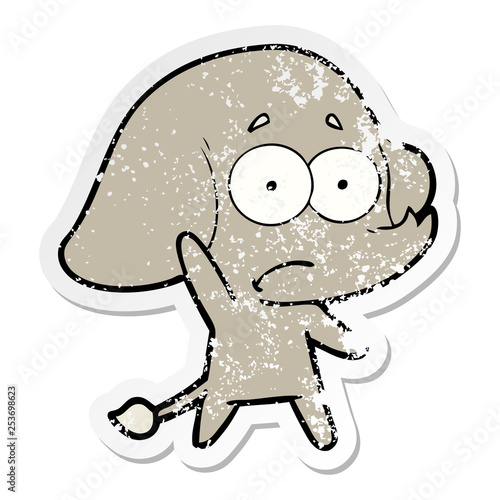 distressed sticker of a cartoon unsure elephant