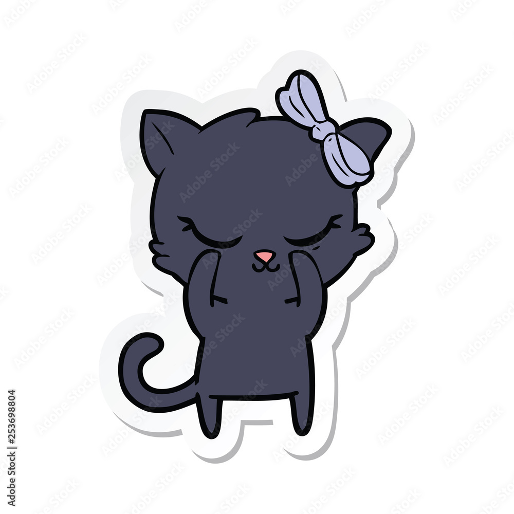 Obraz premium sticker of a cute cartoon cat with bow