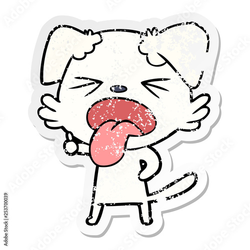 distressed sticker of a cartoon disgusted dog