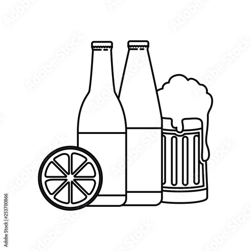 bottle of beer and glass isolated icon