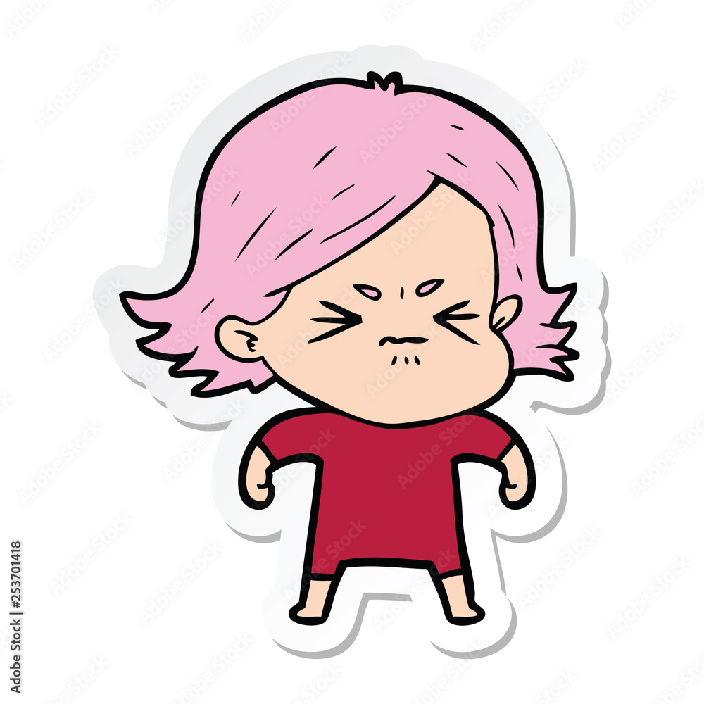 sticker of a cartoon angry woman sticker of a cartoon angry woman