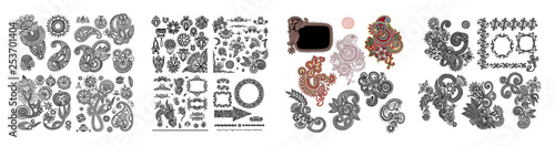 black line art ornate flower design collection