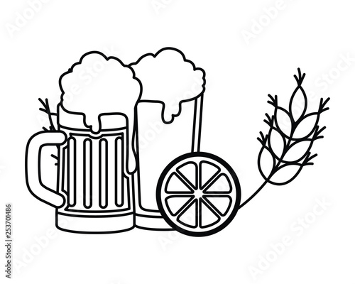 beer with foam and wheat isolated icon