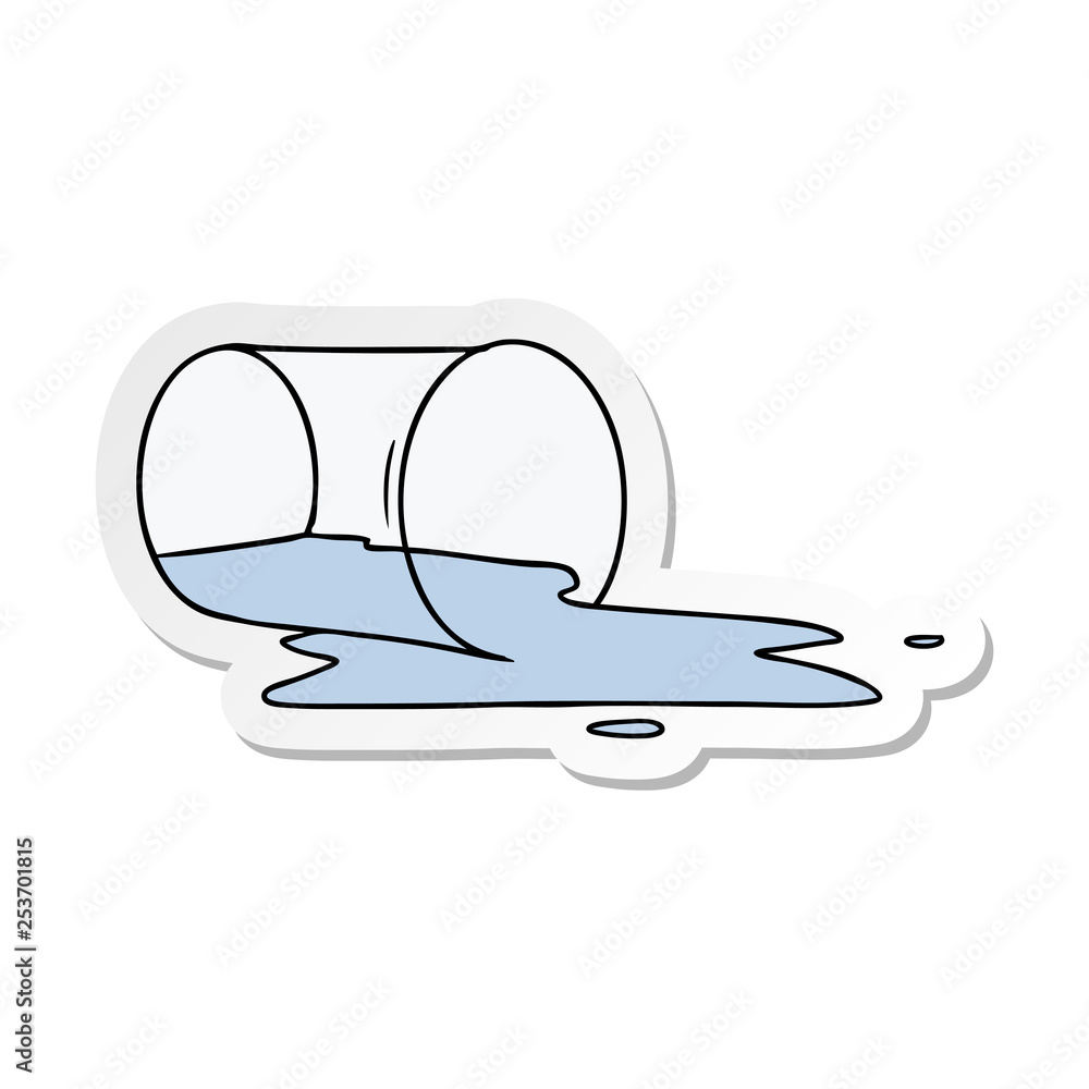 sticker cartoon doodle of a spilt glass
