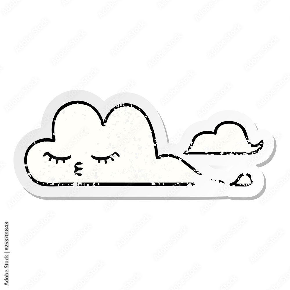 distressed sticker of a cute cartoon white cloud distressed sticker of a cute cartoon white cloud