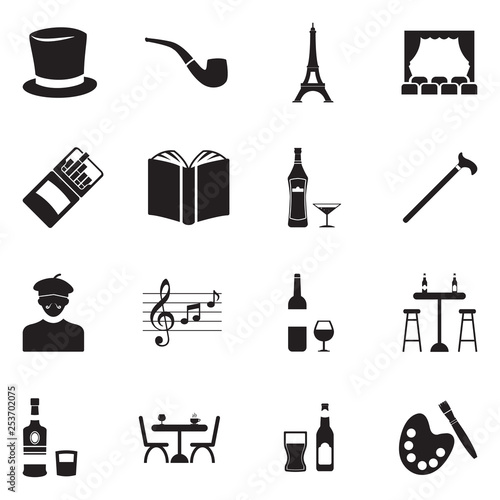  Bohemian Icons. Black Flat Design. Vector Illustration.