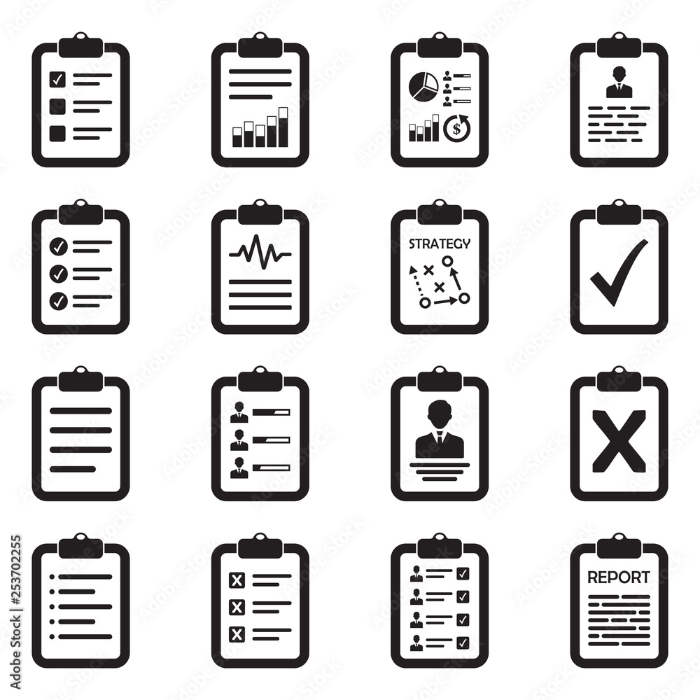 Clipboard Icons. Black Flat Design. Vector Illustration. Clipboard Icons. Black Flat Design. Vector Illustration.