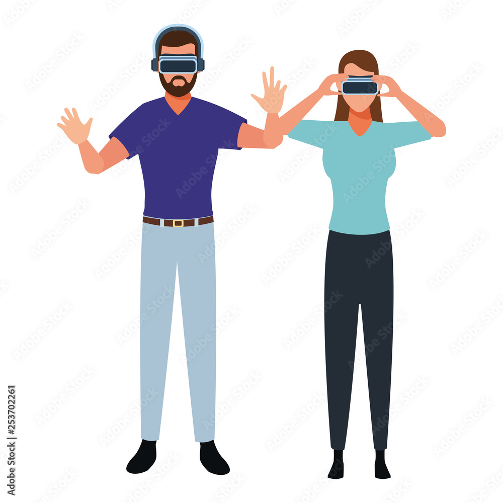 People playing with virtual reality People playing with virtual reality