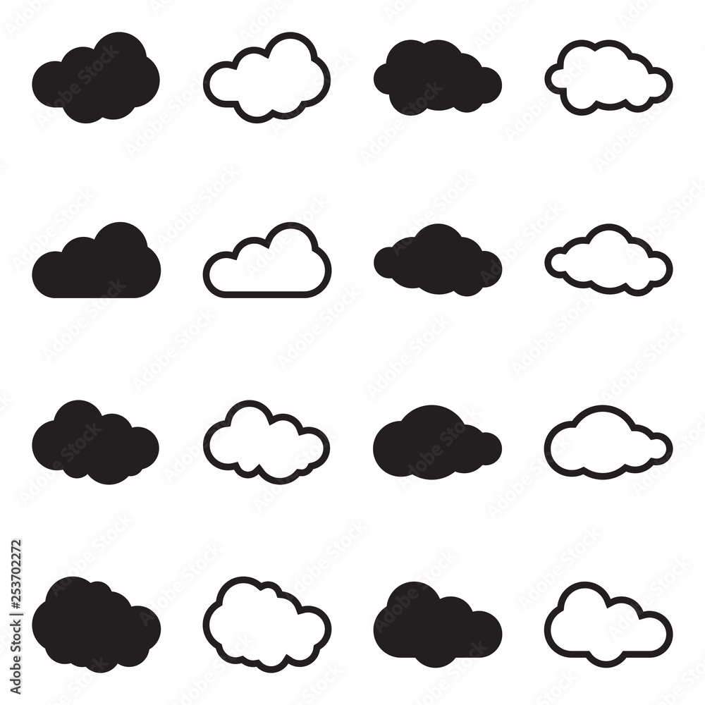 Clouds Icons. Black Flat Design. Vector Illustration. Clouds Icons. Black Flat Design. Vector Illustration.