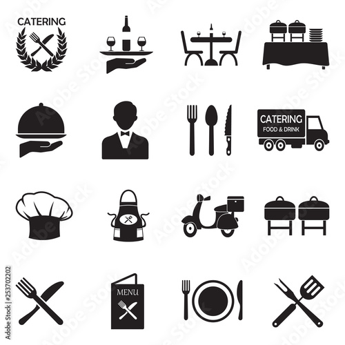 Catering Icons. Black Flat Design. Vector Illustration.