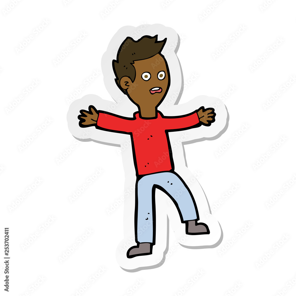 sticker of a cartoon startled boy