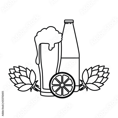 bottles of beer and glass isolated icon