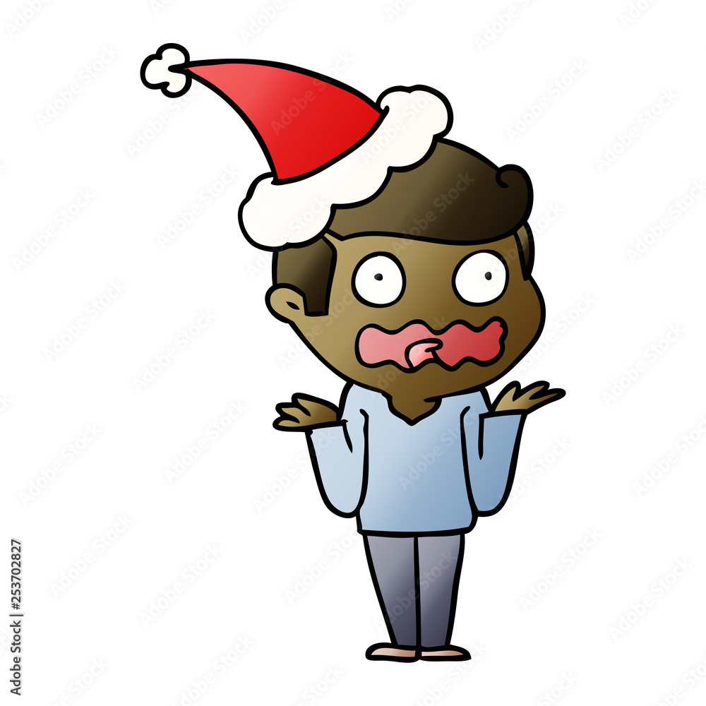 gradient cartoon of a man totally stressed out wearing santa hat gradient cartoon of a man totally stressed out wearing santa hat