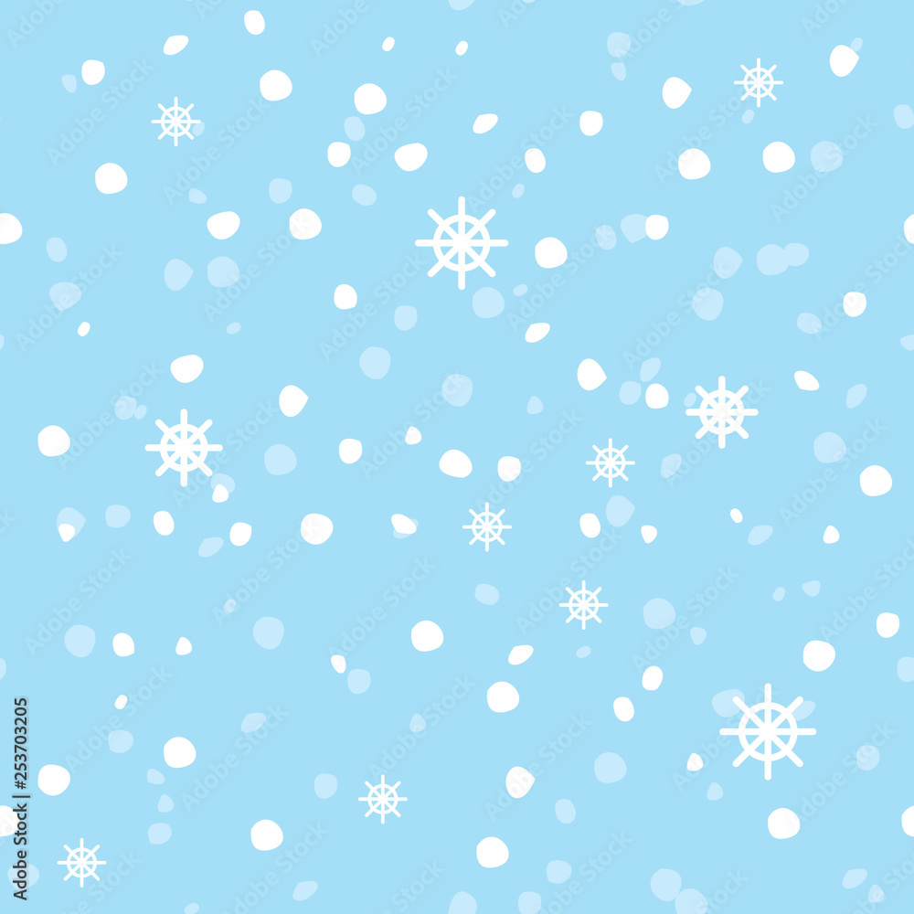 seamless pattern with falling snow on blue