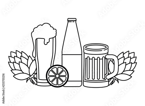 bottles of beer and glass isolated icon