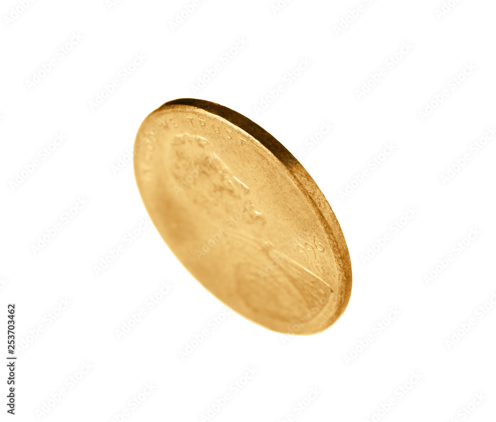 Shiny USA one cent coin on white background Shiny USA one cent coin on white background