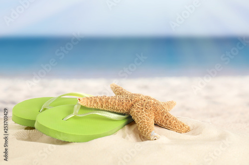 Beach with clean hot sand on sunny day, closeup. Space for text