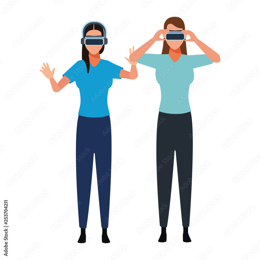 People playing with virtual reality People playing with virtual reality
