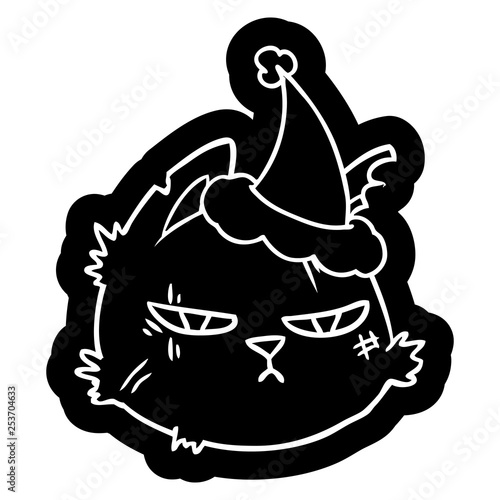 cartoon icon of a tough cat face wearing santa hat