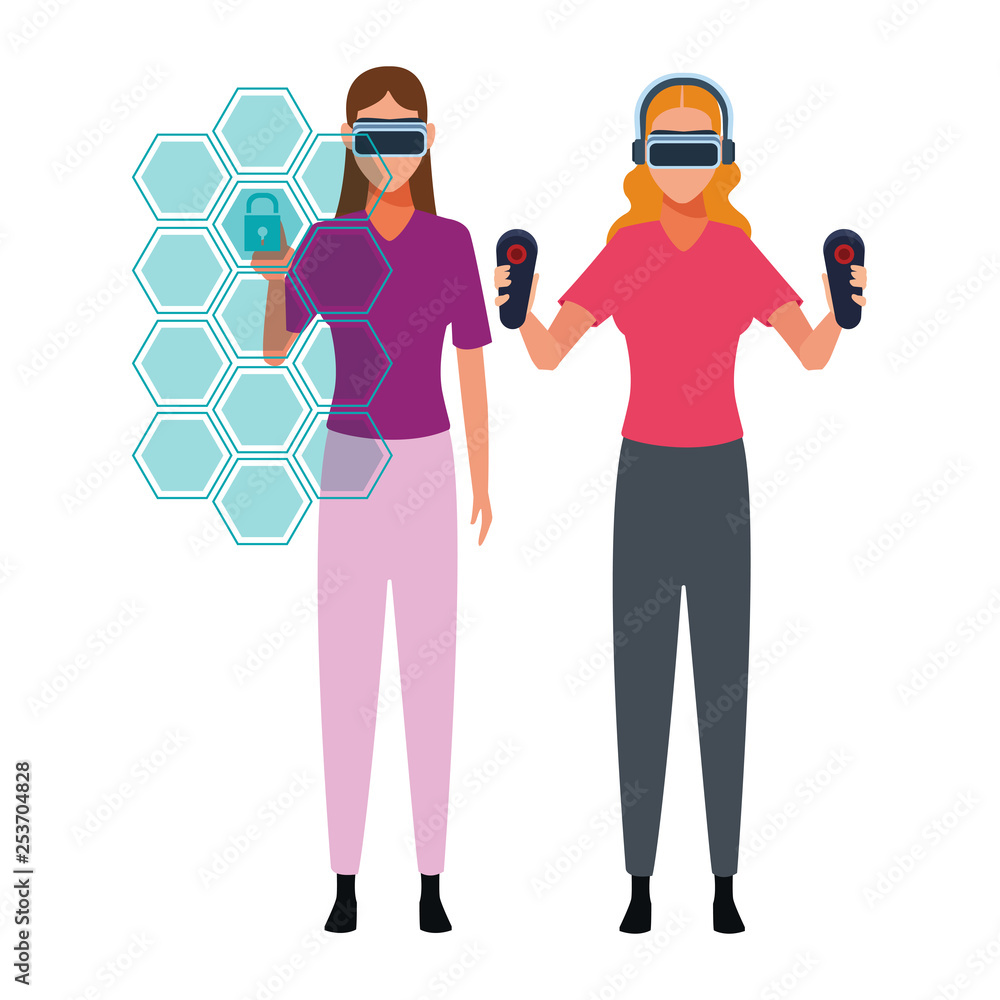 People playing with virtual reality People playing with virtual reality