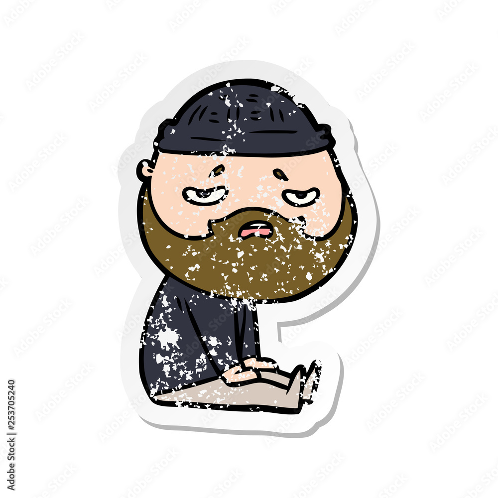 Obraz premium distressed sticker of a cartoon worried man with beard